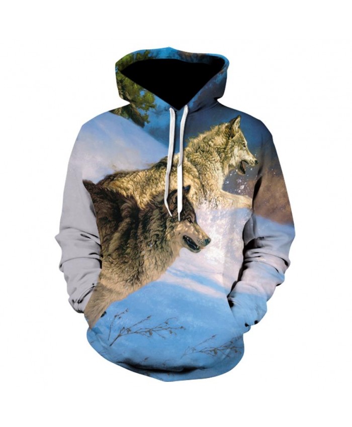 Plus Size Two wolves in the snow Hoodies Hip Hop Unisex Hoody Sweatshirt 3d Animal Print Tracksuit Pullover With Big Pockets