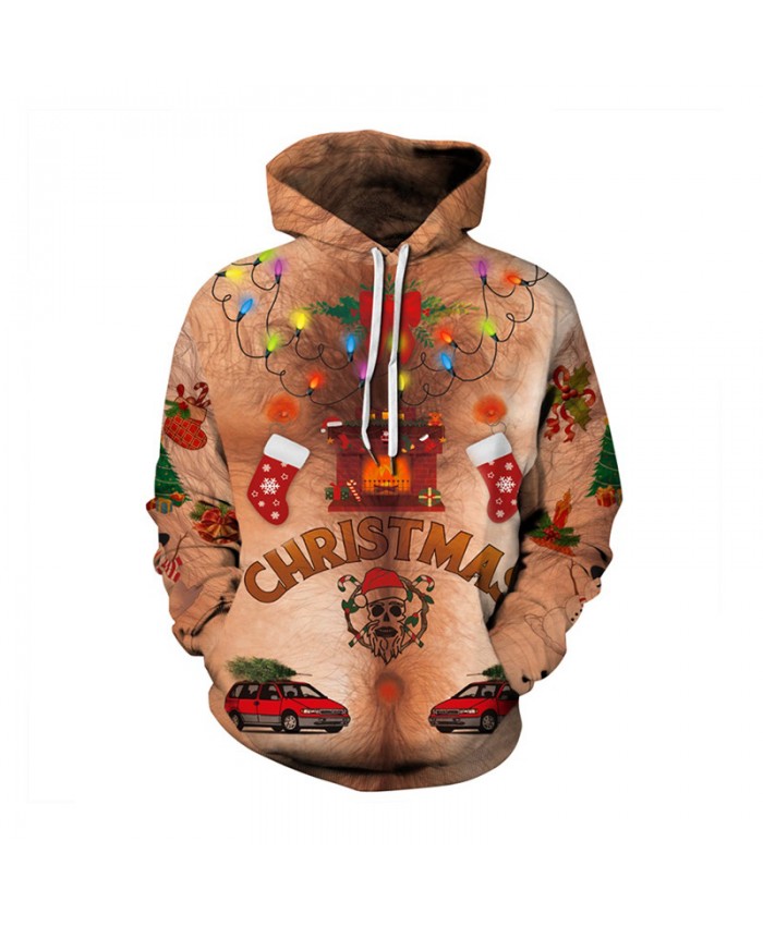 Plus Size Ugly Christmas Hoodie 3d Chest Hair Print Funny Thin Pullovers Mens Tracksuit Unisex Casual Plus Size Jacket