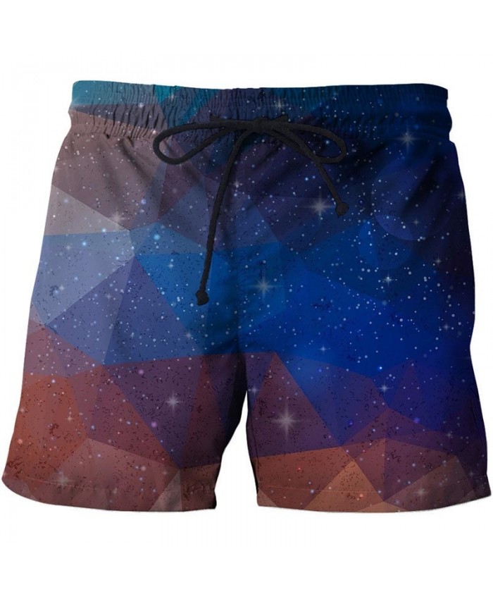 Polygonal Starry Sky 3D Print Men Shorts Casual Cool Elastic Men Stone Printed Beach Shorts Male Fitness Shorts