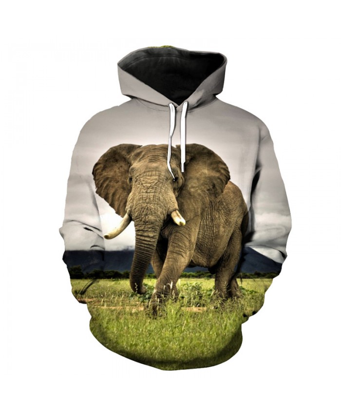 Prairie Elephant Print Hooded Sweatshirt to Protect Animals Casual Tracksuits