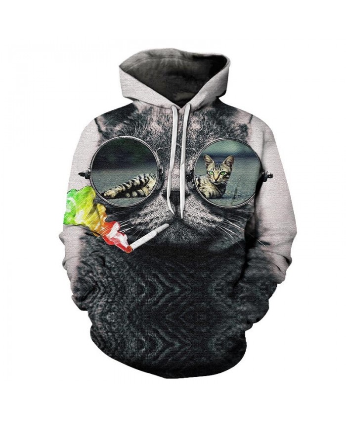 Pumping Colored Smoke Cat 3D Print Mens Pullover Sweatshirt Pullover Casual Hoodie Men Streetwear Sweatshirt Hoodie