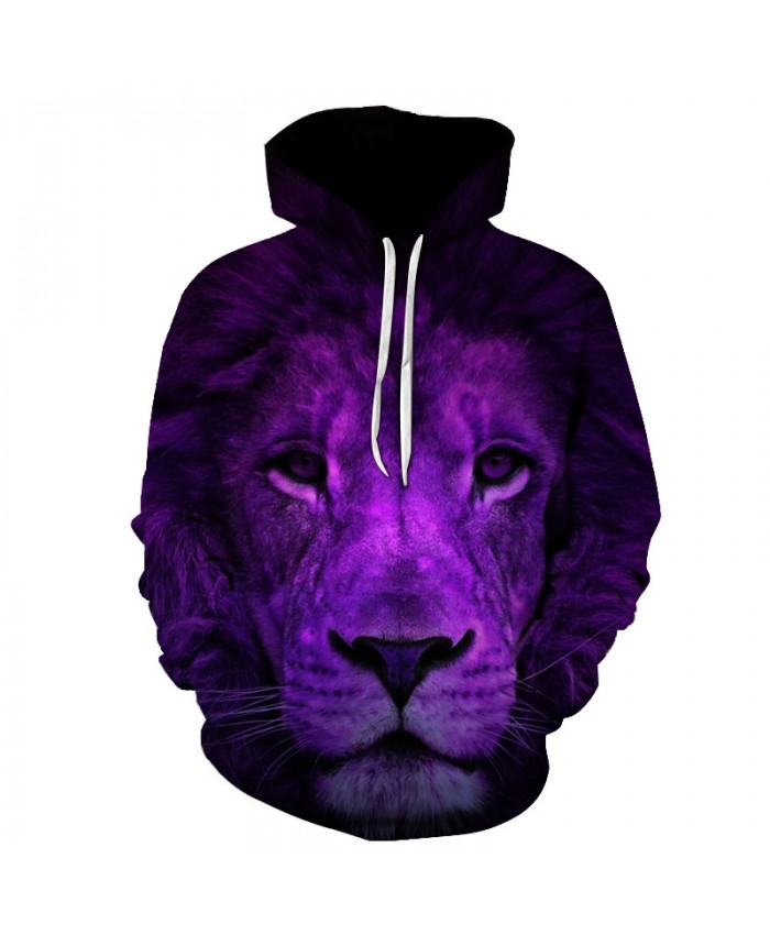 Purple Lion King 3D Sweatshirts Men Hooded Tracksuit Cool Funny Hip Hop Rock Pullover Animal Hoodies Male Hooded Jacket Outwear