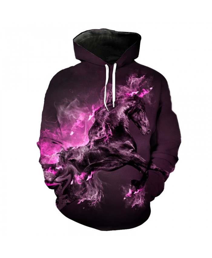 Purple Smoke Horse Fashion Hooded Sweatshirt Cool Pullover Casual Hoodie Autumn Tracksuit Pullover Hooded Sweatshirt