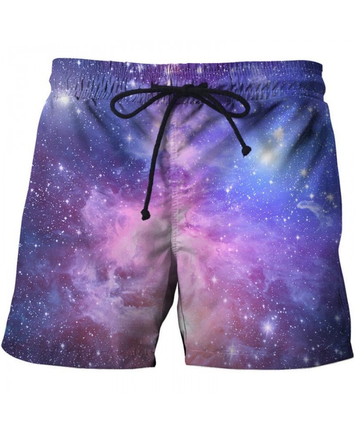 Purple Starry Sky 3D Print Men Shorts Casual Cool Men Elastic Waist Stone Printed Beach Shorts Male Fitness Shorts