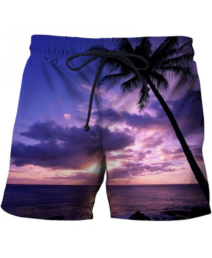 Purple Sunset Men Beach Short 3D Print Men Shorts Casual Summer Cool Men Elastic Waist Male Fitness Shorts Drop Ship