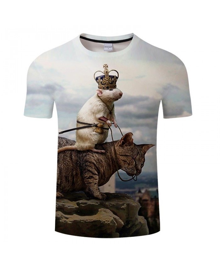 Rat Riding On A Cat 3D Printed Men tshirt Crossfit Shirt Casual Summer Short Sleeve Men Brand T Shirt Men Round Neck