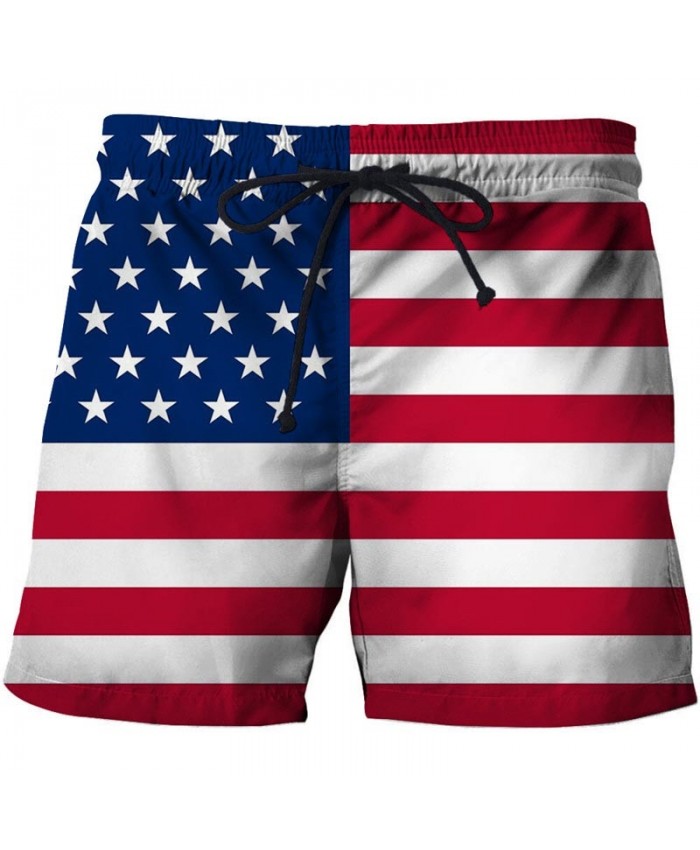 Red And White Horizontal Bars Men 3D Printed Beach Shorts USA Flag Male Quick Dry Breathable Watersport Board Shorts