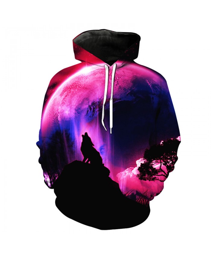 Red Moon Howling Wolf Funny Print Fashion Hooded Sweatshirt Tracksuit Pullover Hooded Sweatshirt
