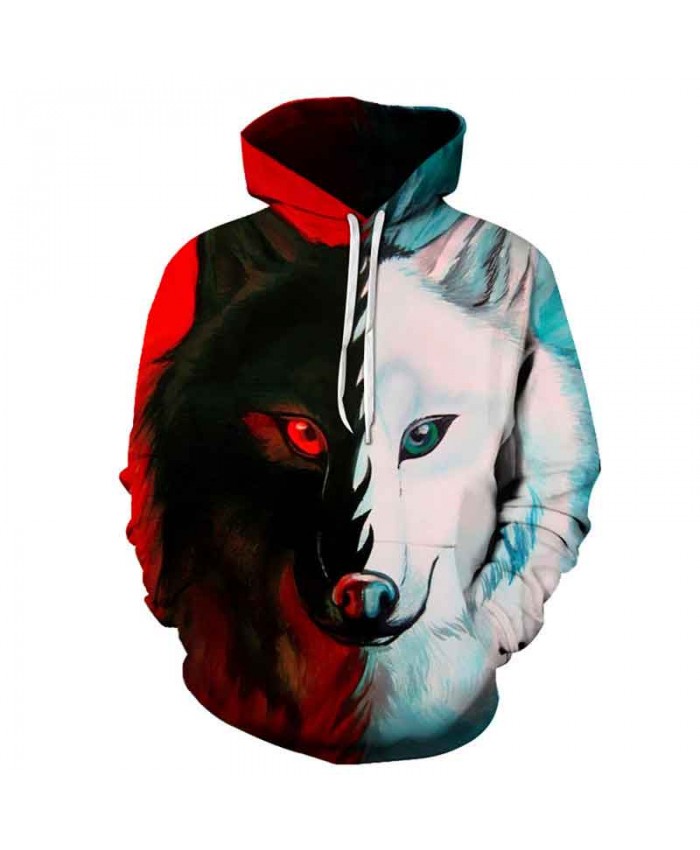 Red and white Double Sided wolf printing Fashion hoodies sweatshirt autumn sportswear pullover Men Women Casual Pullover Sportswear