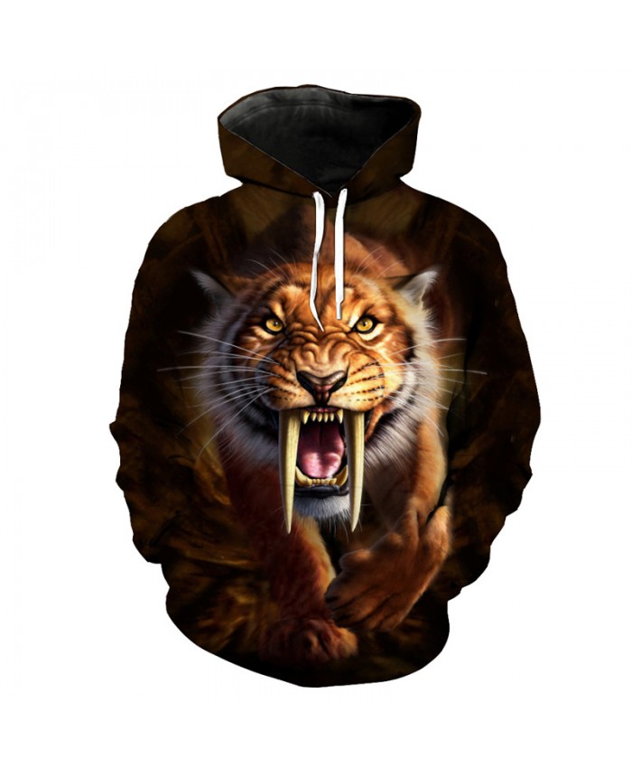 Roaring Saber-toothed Tiger Print Fashion Hoodie Streetwear Fun Pullover Sportswear Casual Hoodie Autumn Tracksuit Pullover Hooded Sweatshirt