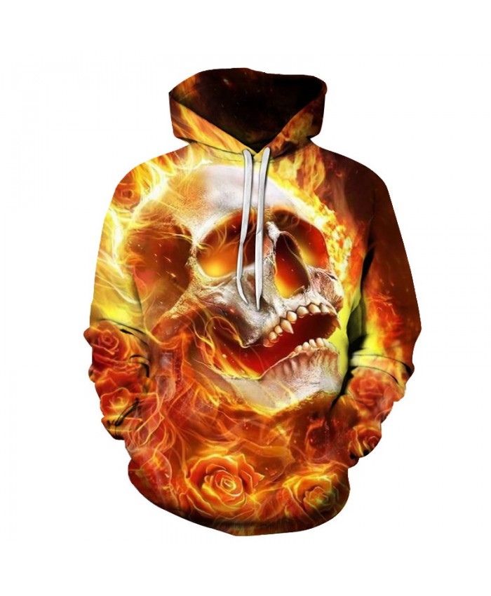 Rose Fire Skull Print Mens Hoodie Autumn Winter Sweatshirts 2021 Men Clothing Tracksuit Streetwear Drop Ship