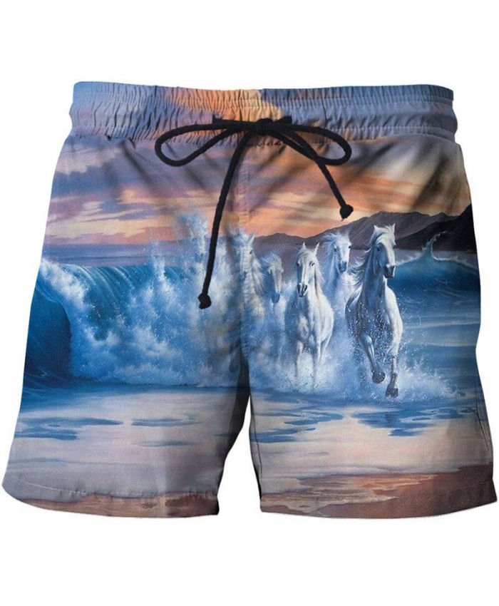 Running White Horse Men Board Shorts 3D Print Men Shorts Casual Summer Cool Men Elastic Waist Male Shorts Drop Ship