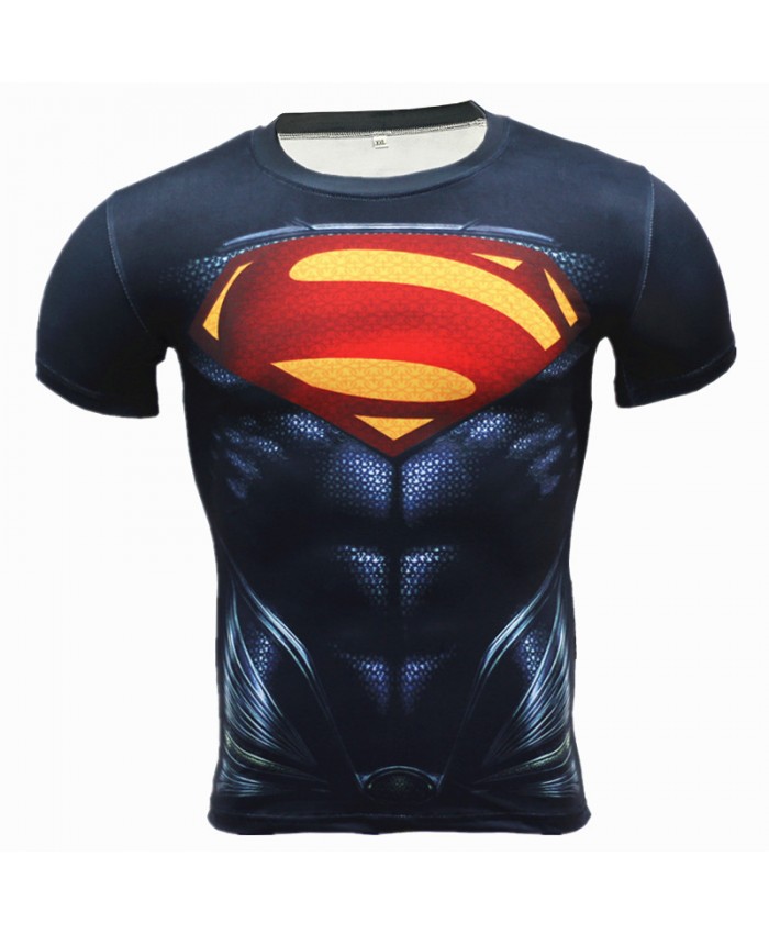 SUPERMAN Compression Shirt for Men Blue T-shirts 3D Short Sleeve Tees