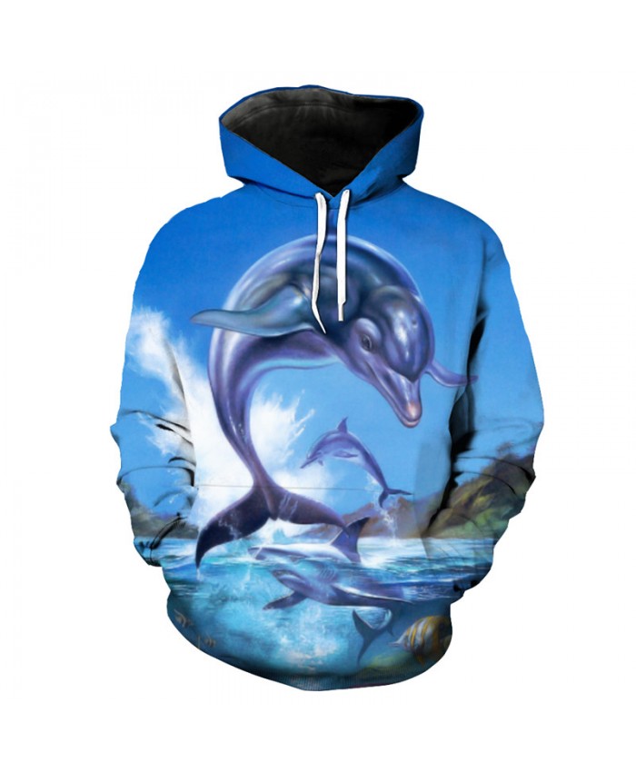 Shark Dolphin Fashion Mens Hoodie Blue Pullover Men Women Pullover Men Women Casual Pullover Sportswear