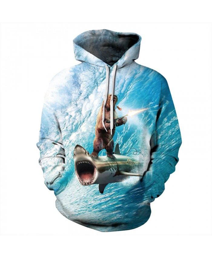 Shark Warships Crazy Bear Funny Fashion Hooded Sweatshirt
