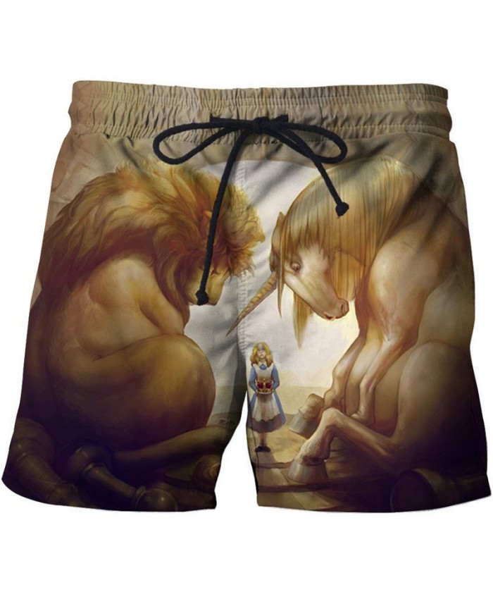 Sleeping Lion 3D Print Men Shorts Casual Cool Elastic Waist Men Stone Printed Beach Shorts Male Fitness Shorts