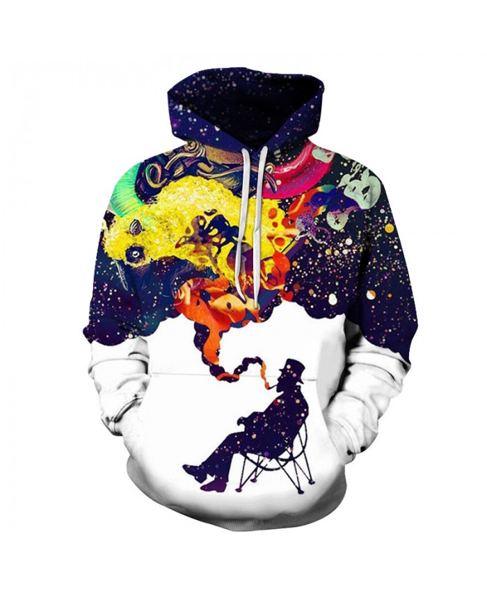 Smoking Galaxy 3D Sweatshirts Men Women Hoodies With Hat Print Stars Nebula Autumn Winter Loose Thin Hooded Hoody Tops