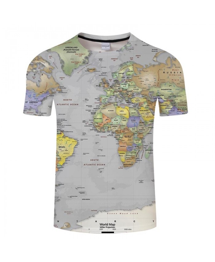 South Atlantic Map 3D Print Men tshirt Mens Shirt Casual Summer Short Sleeve Male tshirt Brand Men Round Neck
