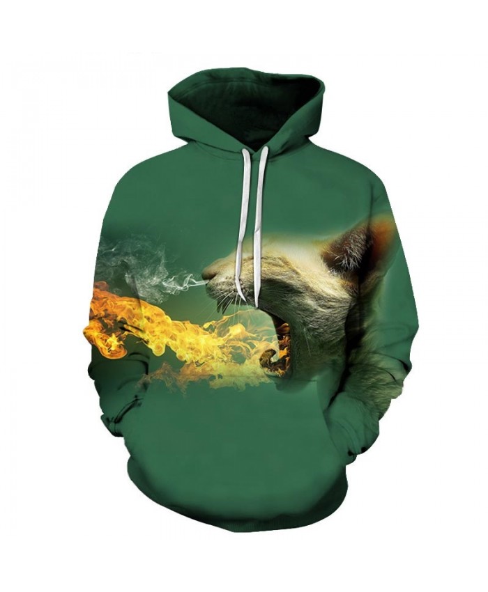 Spit Fire And Smoke Cat 3D Printed Mens Pullover Sweatshirt Pullover Casual Hoodie Men Streetwear Sweatshirt Hoodie
