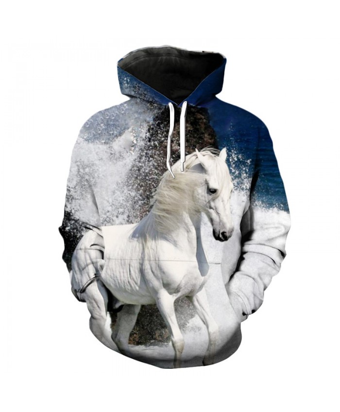 Splash Snow White Horse Print Fashion Men's Hooded Sweatshirt Casual Hoodie Autumn Tracksuit Pullover Hooded Sweatshirt