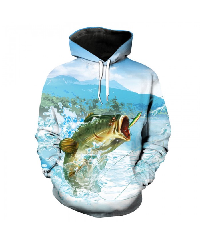 Splash water flower eat hook fish print 3D hooded sweatshirt pullover Men Women Casual Pullover Sportswear