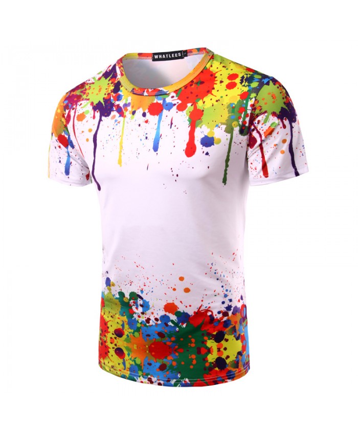 Splashed Paint Tops Summer T shirt Men Short Sleeve Novelty Printed 3D T-shirts 2019 Personality Round Neck Tees