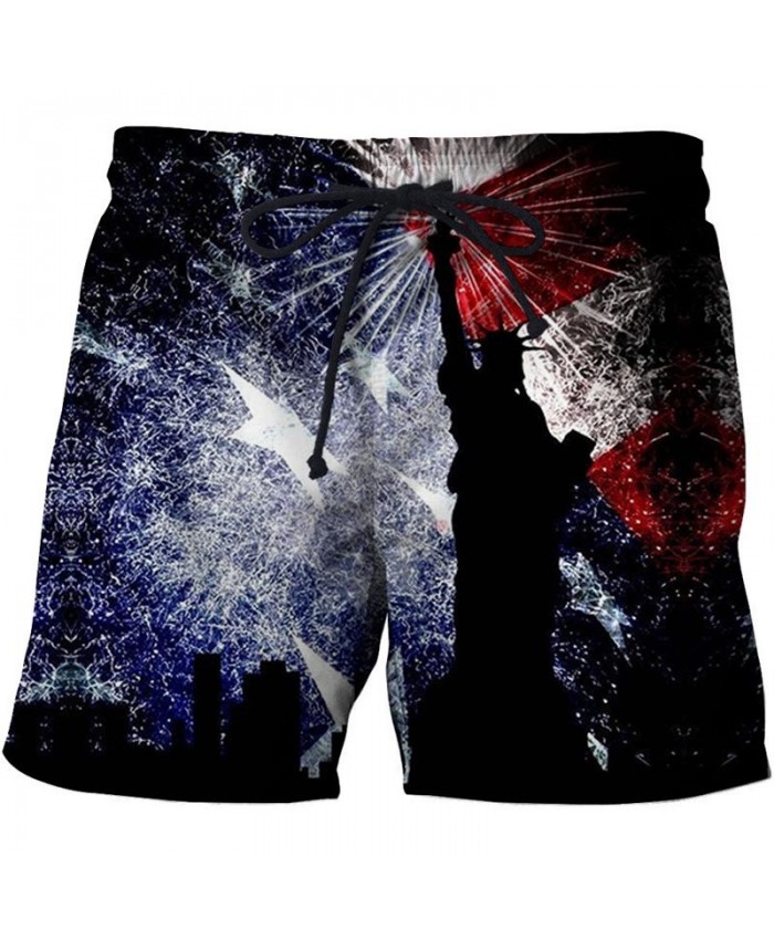 Statue of Liberty Men 3D Printed Beach Shorts Summer Male Breathable Watersport Summer USA Flag Board Short