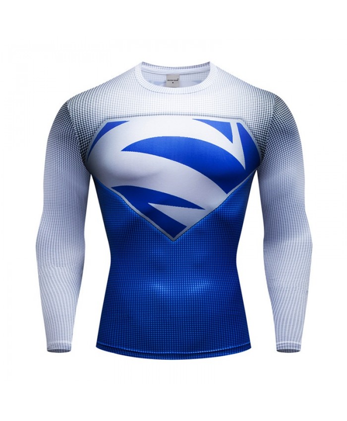 Superman Compression Men T shirt Bodybuilding Fitness Tops T-shirt Long Iron Man Sleeve Tees Cosplay Brand Crossfit New
