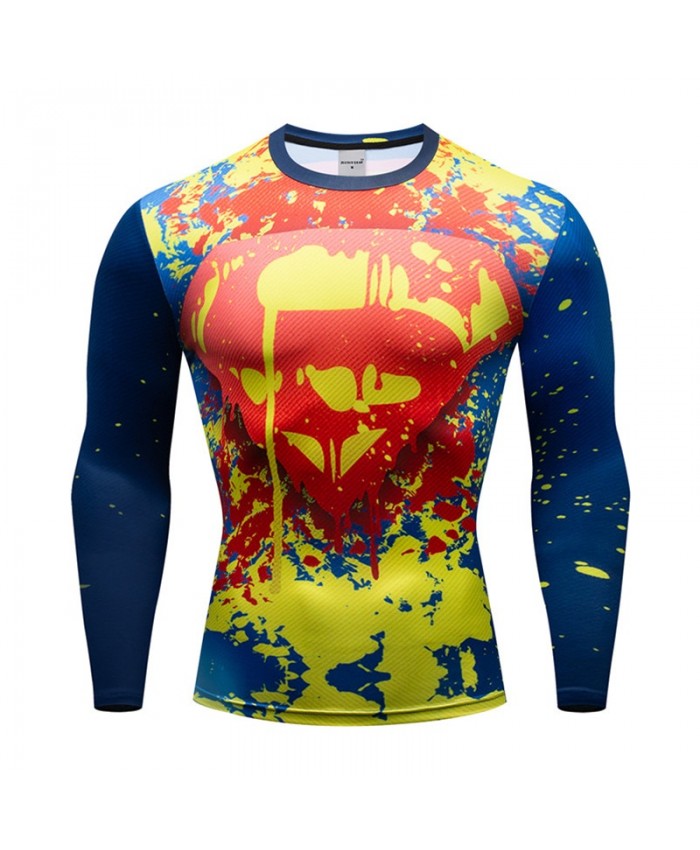 Superman Compression Men Tshirt Bodybuilding Fitness Tops T-shirts Long Paiting Sleeve Tees Cosplay Brand Crossfit New