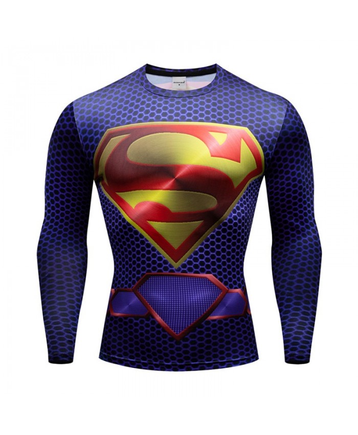 Superman Letter S Compression Men T shirt Bodybuilding Fitness Tops T-shirts Long Sleeve Tees Cosplay Brand Crossfit New
