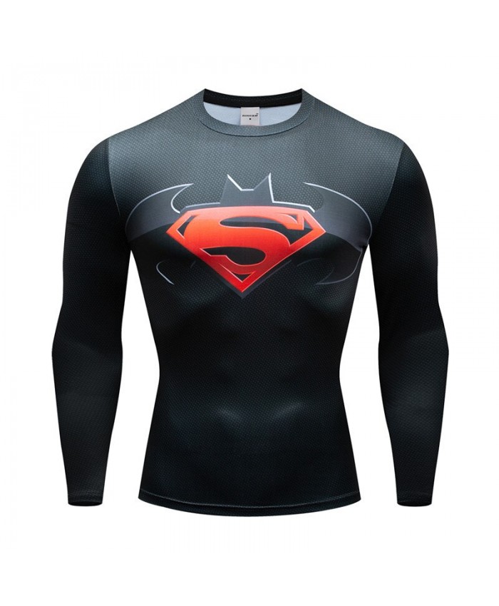 Superman T-shirts Men Compression Tshirts Bodybuilding Fitness Tops Long Sleeve Tees Batman Iron Man Cosplay