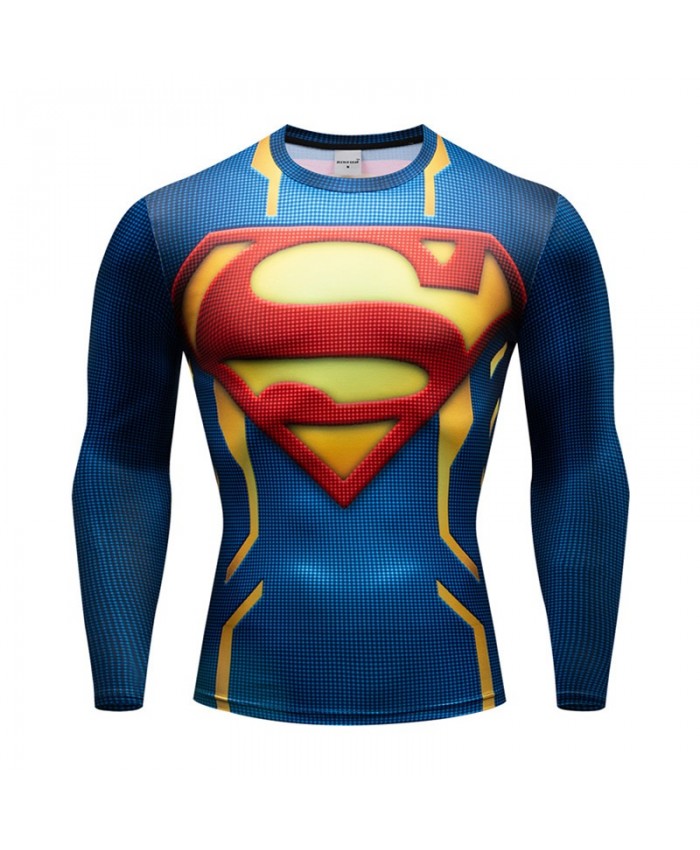 Superman VS Batman Compression Men Tshirt Bodybuilding Fitness Tops T-shirt Long Sleeve Tees Cosplay Brand Crossfit New