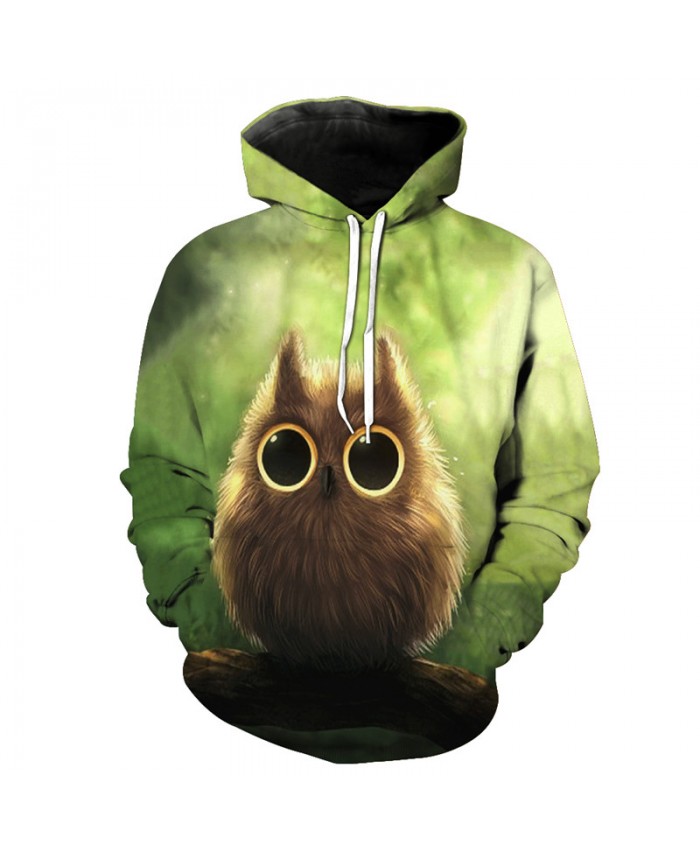 Sweet Cute Big Eyes Owl Print Fashion Hooded Sweatshirt Neutral Pullover Soprtswear