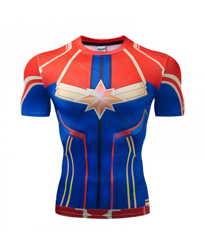 T Shirt Men Marvel Tops Short Sleeve Tees Fitness Compression Mens T-Shirt Bodybuilding The Avengers 4 Round Neck