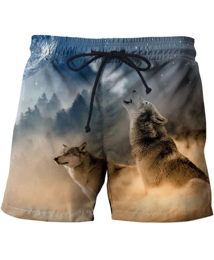The Wolf Is Screaming 3D Print Men Shorts Casual Cool Elastic Men Stone Printed Beach Shorts Male Fitness Shorts