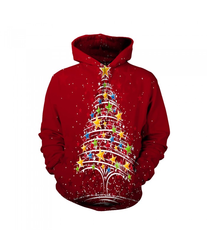 The colorful five-star pattern on the Christmas tree Funny Fashion Christmas Hoodie Sweatshirt