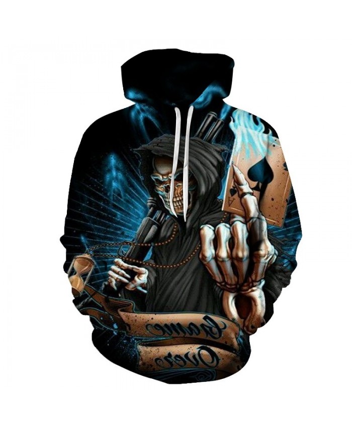 The new top Halloween gift of 2021 death's skull and death's skull poker 3D hoodie men's and women's casual hip-hop hoodie