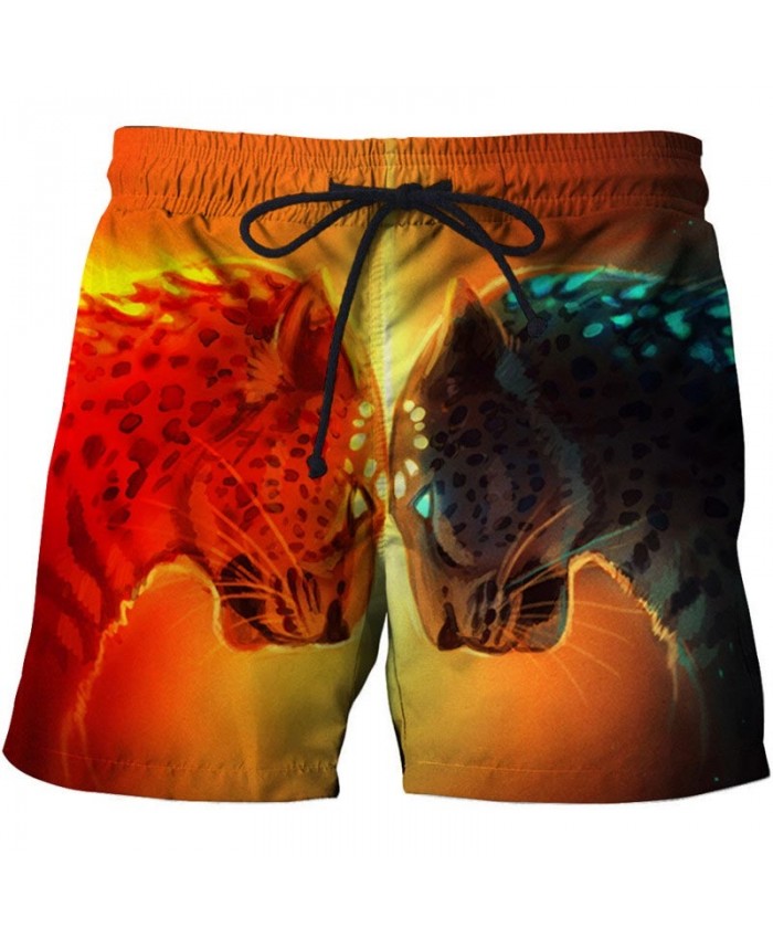 Two Tigers Looking At Each Other 3D Print Men Shorts Casual Cool Men Stone Printed Beach Shorts Male Fitness Shorts