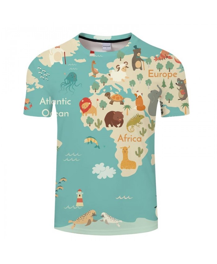 Various Animals Map 3D Print Men tshirt Mens Shirt Casual Summer Short Sleeve Male tshirt Brand Round Neck Men