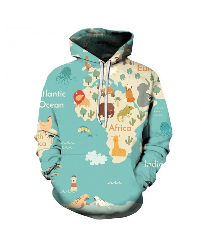 Various Animals Map 3D Printed Men Pullover Sweatshirt Pullover Hoodie Fashion Men Streetwear Sweatshirt Hoodies