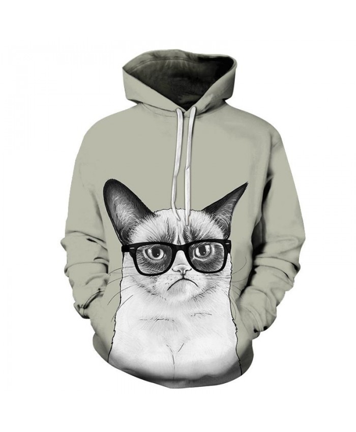 Wearing Glasses Cat 3D Printed Mens Pullover Sweatshirt Pullover Casual Hoodie Men Streetwear Sweatshirt Hoodie Tops