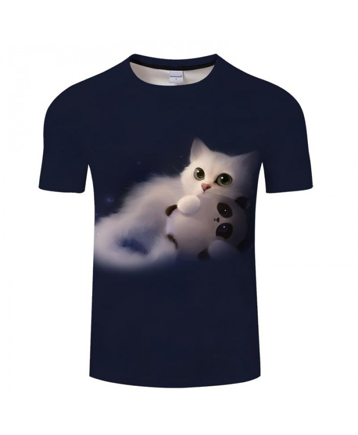 White Cat Hair 3D Print Men tshirt Crossfit Shirt Casual Summer Short Sleeve Male tshirt Brand Men Loose Round Neck