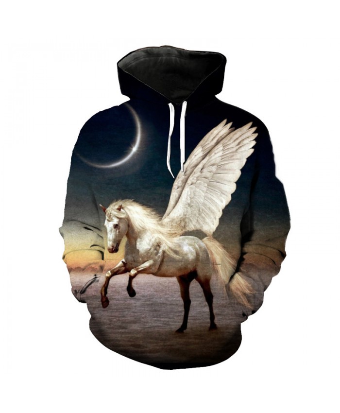 White Pegasus Casual Hoodies 3D Print Sportwear Casual Hoodie Autumn Tracksuit Pullover Hooded Sweatshirt