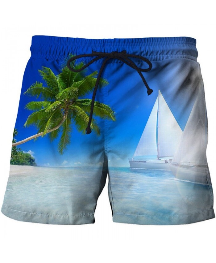 White-Sailboat Men Beach Short 3D Print Men Short Casual Summer Cool Men Elastic Waist Male Fitness Shorts Drop Ship