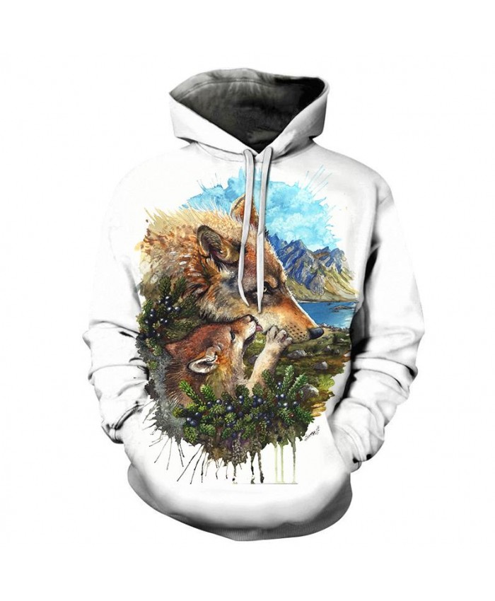 Wolf Cub Mother By Sunima Art Sweatshirts Men Hoodies Animal Tracksuit Printed Hoody Streetwear Coat 3d Pullover Brand Cloth