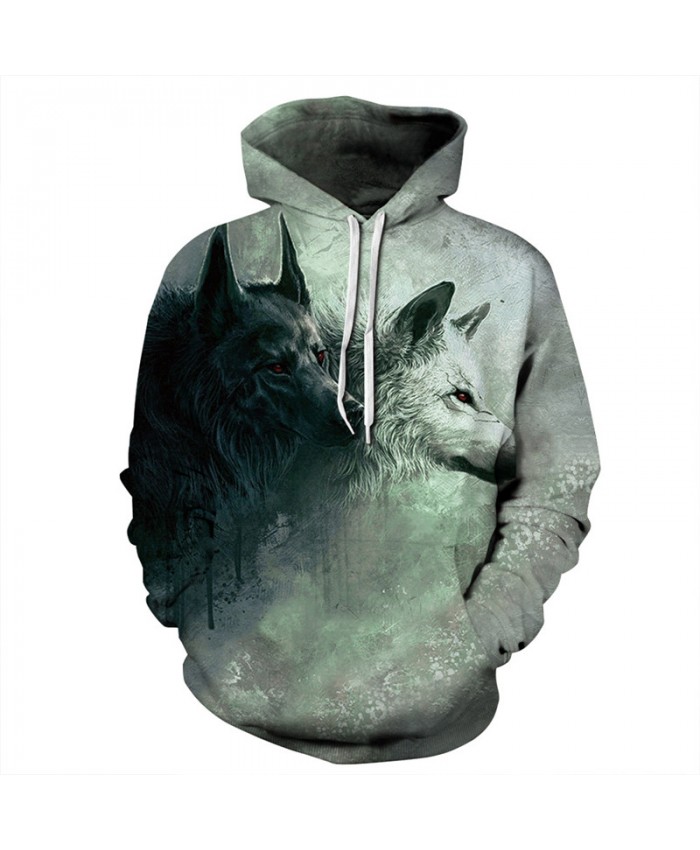 Wolf Style Casual Hooded Sweatshirts Two Wolves Snuggle Casual Pullovers Tracksuit Pullover Hooded Sweatshirt