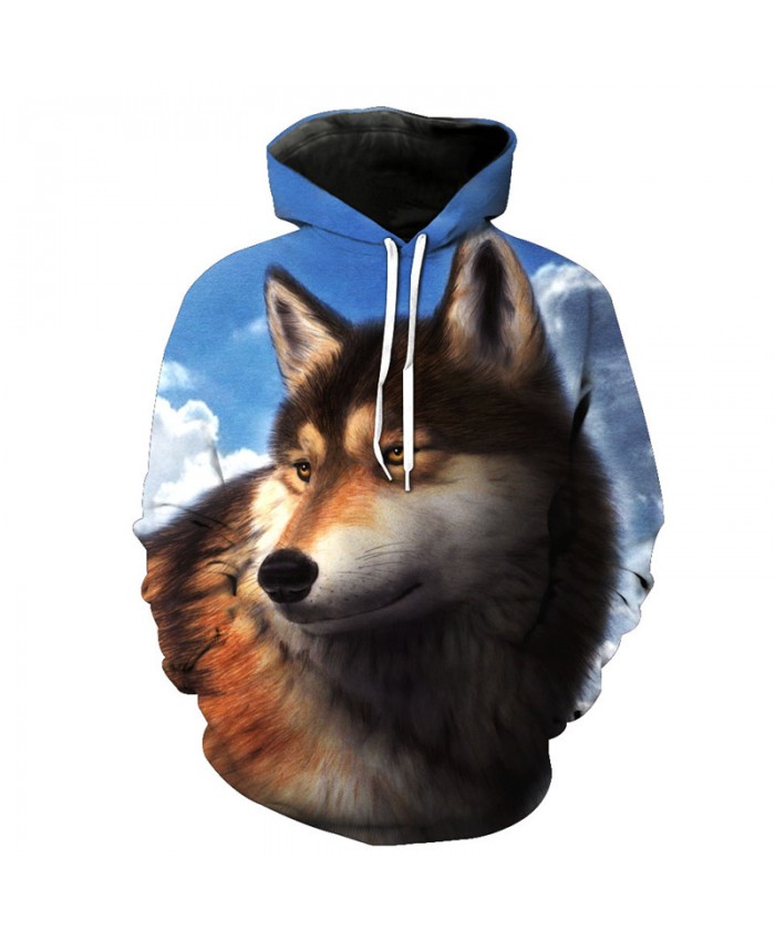 Wolf Style Pullover Sky Melancholy Wolf Print Fashion Hoodie Tracksuit Pullover Hooded Sweatshirt