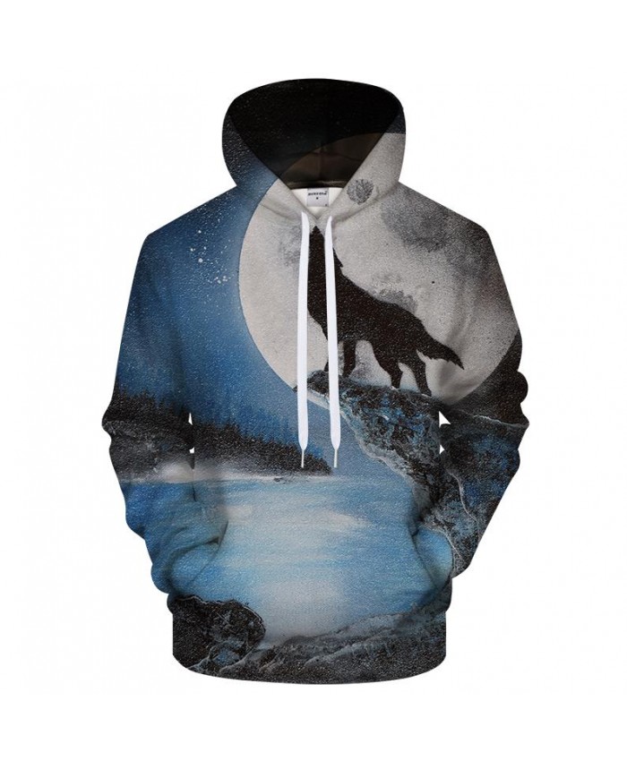 Wolf and the full moon by SMJ Artist 3D Hoodies Men Women Sweatshirts Wolf Pritned Hoodie Unisex Tracksuits Pullover
