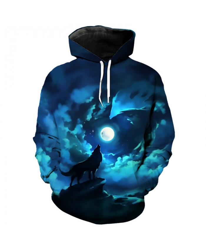 Wolf series 3D hip hop hoodie month howling wolf print cool hooded pullover Tracksuit Pullover Hooded Sweatshirt