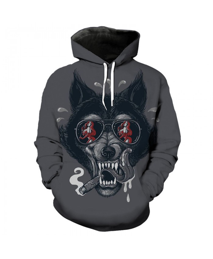 Wolf series casual gray hoodie fun wolf print fashion 3D hooded sweatshirt pullover Men Women Casual Pullover Sportswear